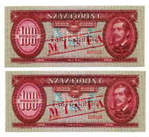 100 Forint Bankjegy 1968 MINTA sorszámkövető 2db