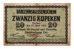 Németország-Litvánia 20 Kopek Bankjegy 1916 PSR120