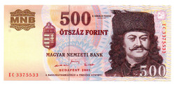 500 Forint Bankjegy 2001 EC UNC
