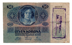 50 Korona Bankjegy 1914 bélyegzéssel B