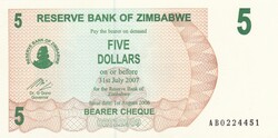 5    Dollár     2007      Zimbabwe