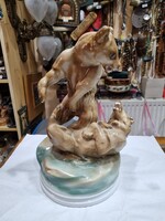 Régi Zsolnay porcelán páros medve figura