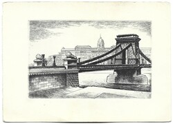 Füle Mihály (1914-2005) Lánchíd rézkarc