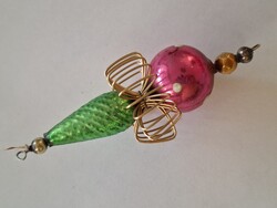 Régi üveg karácsonyfadísz pöttyös figura üvegdísz pink zöld