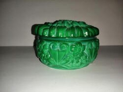 Green curt schlevogt czech bohemia glass jewelry holder, bonbonier, sugar bowl (24/d)