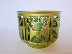 Zsolnay eozin Art-Deco áttört kaspó. Ritka!