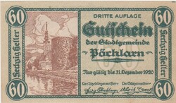 Osztrák szükségpénz  60 heller 3. kidás 1920