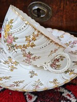 Antik francia Sarreguemines U &C Louis XV. ritka nagy méretű teáscsésze +alj, rare french vintage Sa
