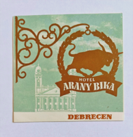 Debrecen Hotel Arany Bika Vintage Poggyász Címke