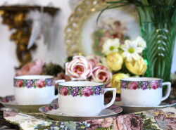 Antik, rózsás porcelán teás csésze szettek, Oscar Schlegelmilch