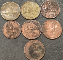 3 Kopejka, Szovjetunió, lot 7 db