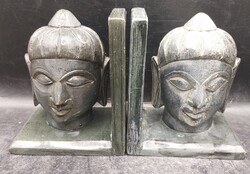 Könyvtámasz, antik, Buddha fejes, szappankőből, 12cm magas. 3785b