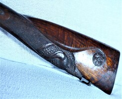 KÁPRÁZATOS, ANTIK, DUPLACSÖVŰ ELÖLTÖLTŐS PUSKA, CA. 1820!!!