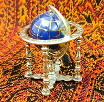 Ezüst miniatűr földgömb, 800-as, működőképes, részletgazdag miniatúra