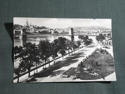 Képeslap,Budapest,Lánchíd,park,sétány,városi látkép,részlet, 1957-