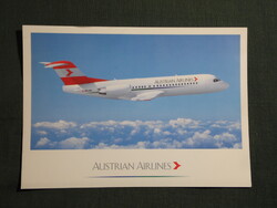 Postcard, Austria, Austrian Airlines, X-Large Fokker Jet 70, WB 3305 aircraft, 1980-