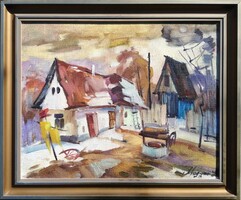 Magyar László kárpátaljai, MMA tag: Falusi udvar (o.v. 40 x 50)