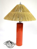 Rattan búrás vintage narancs kerámia asztali lámpa - 05357