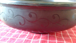 Karda Imre fazekas népi iparművész korondi ihletésű fekete cserép népi falitányér, falidisz, kerámia