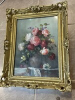 Signed Oil Painting of Roses Still Life