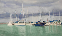 Boats and ships on a lake