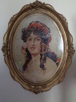 Ca 1900 TŰ GOBELIN CIGÁNY LÁNY  PORTRÉ