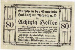 Osztrák szükségpénz  80 heller 1920