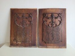 Régi 2 db antik faragott fa népi bútor dísz ajtó komód betét 59 x 40 cm filung