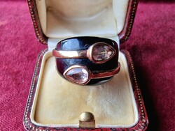 Art Deco Design 925 Silver Gilt Onyx and Topaz Serpent Ring