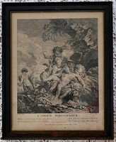 Boucher nyomán készült rokokó stílusú francia metszetek, sorozatban, díszkeretben, 3 db.