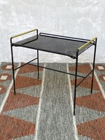 FEKETE ÜVEG LAPOS, SPAGETTI SZÁL DÍSZÍTÉSŰ, RETRO VAS VIRÁGTARTÓ ÁLLVÁNY