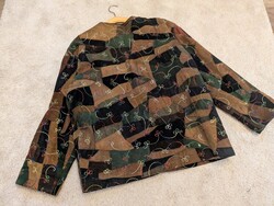 PATCHWORK női 50-52-es szines egyedi kis bőrkabát, vintage feeling