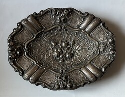 Hatalmas kézzel készített  gyönyörű , barokk ezüstözött réz tálca 1800 körüli darab