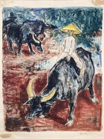 Diskay Lenke (1924-1980): Ázsiai életkép, 1970-es évek, monotípia