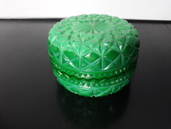 Old Czech Bohemia malachite glass box, marked