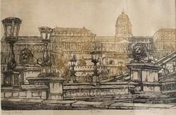 Kádár György: Lánchíd - színes rézkarc