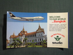 Képeslap,Szaúd-Arábiai,Saudia Airlines légitársaság,Boeing 747 repülőgép,Bangkok,1980-