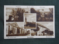 Képeslap,Jánoshalma,Országzászló,templom,iskola,emlékmű,bíróság,Barasits Bp. kiadás,1940-