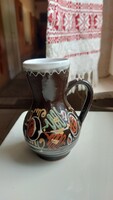 Népi, jelzett mázas kerámia kancsó 14cm jelzés: B.É.