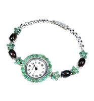 925 Silver Jewelry Watch with Black Opal and Emerald