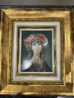 Hollóházi porcelán Szász Endre kép keretezve