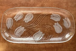 Régi Walther glass tulipános üveg tál, süteményes kínáló,üveg tálca