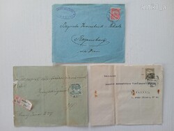 3 db antik boríték. 1914, 1915, 1915. Vinkovci-Regensburg. Budapest-Budapest 2X. Jó állapot. Ritka.