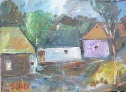 Bánfi - "Házak.." -  (olaj,kartonra kasírozott vászon 18×25 cm)