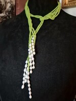 Modern Design Triple-strand peridot and pearl tassel long necklace