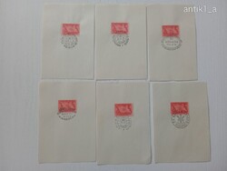 6 db alkalmi bélyegzés. 1848-1948 8 fillér. Nyíregyháza, Nagykőrös, Szekszárd, Gyöngyös, Isaszeg,stb