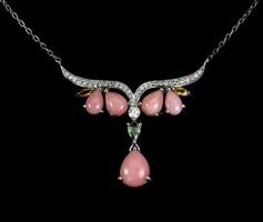 Valodi 9x7mm kő Rozsaszin korall 925 Ezust Nyakék nyaklánc