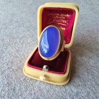 Retro-style large thick 925 silver Gilded purple chalcedony cabochon ring