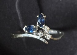 Fehérarany gyémánt zafír gyűrű 56