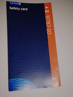 United Airlines 787-10 inflight safety card on transatlantic flight from USA